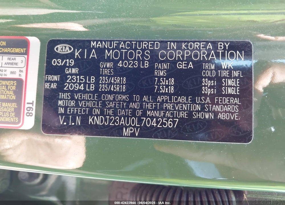 2020 KIA SOUL VIN: KNDJ23AU0L7042567
