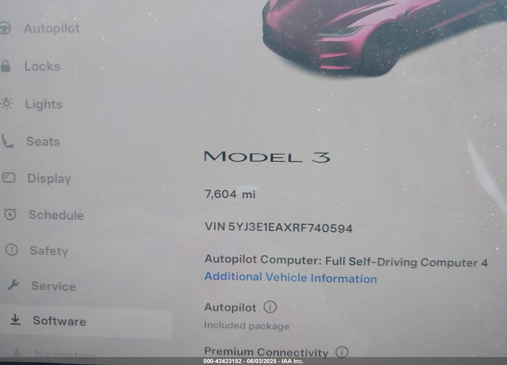 2024 TESLA MODEL 3 LONG RANGE DUAL MOTOR ALL-WHEEL DRIVE/REAR-WHEEL DRIVE VIN: 5YJ3E1EAXRF740594