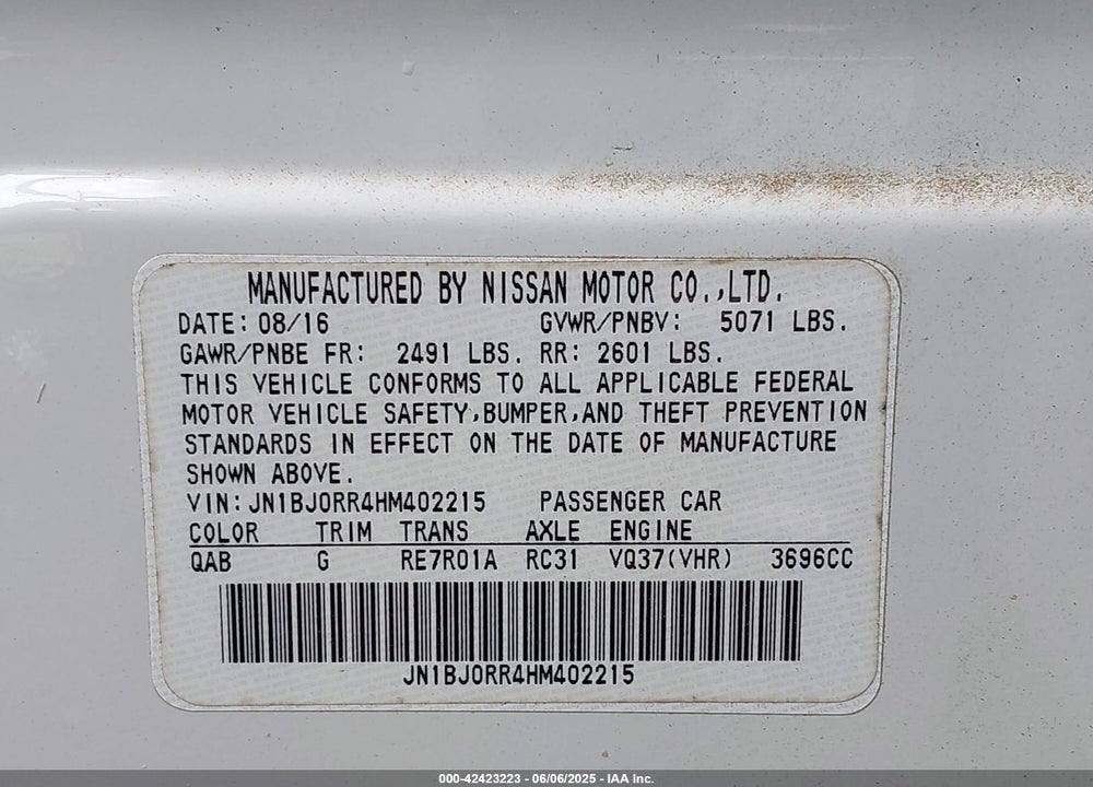 2017 INFINITI QX50 VIN: JN1BJ0RR4HM402215