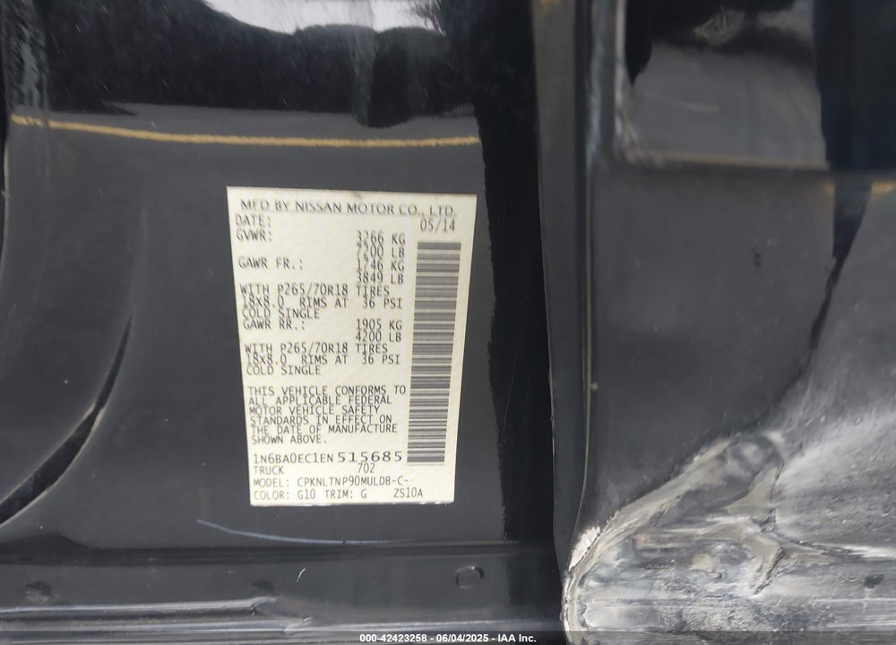 2014 NISSAN TITAN VIN: 1N6BA0EC1EN515685