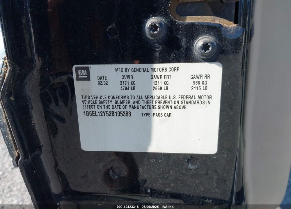 2002 CADILLAC ELDORADO ESC VIN: 1G6EL12Y52B105388