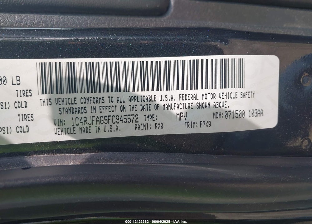 2015 JEEP GRAND CHEROKEE LAREDO VIN: 1C4RJFAG9FC945572