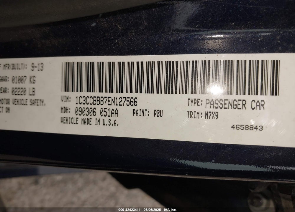 2014 CHRYSLER 200 VIN: 1C3CCBBB7EN127566