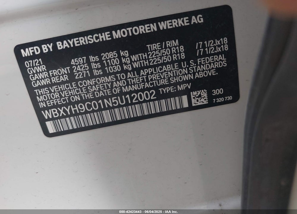 2022 BMW X2 VIN: WBXYH9C01N5U12002