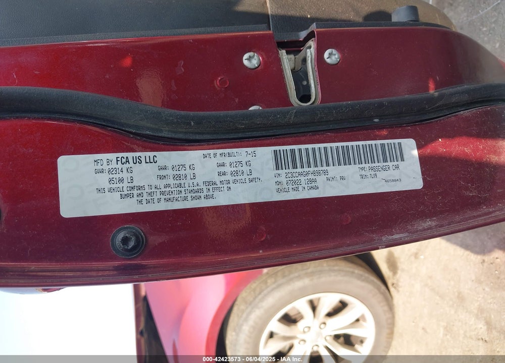 2015 CHRYSLER 300 VIN: 2C3CCAAG0FH898789