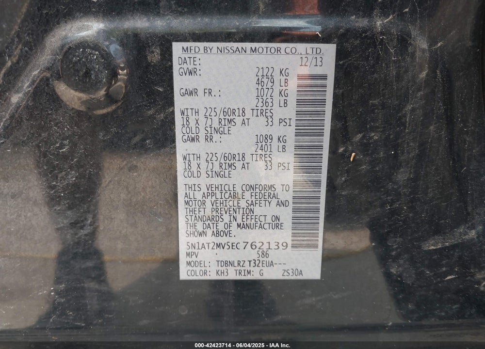 2014 NISSAN ROGUE SL VIN: 5N1AT2MV5EC762139