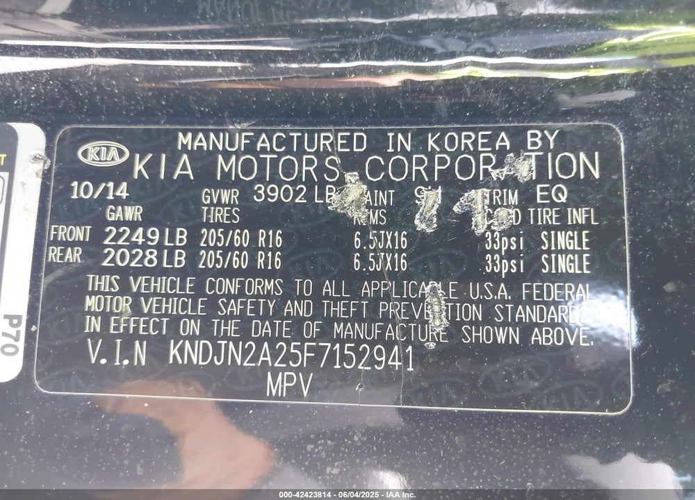 2015 KIA SOUL VIN: KNDJN2A25F7152941