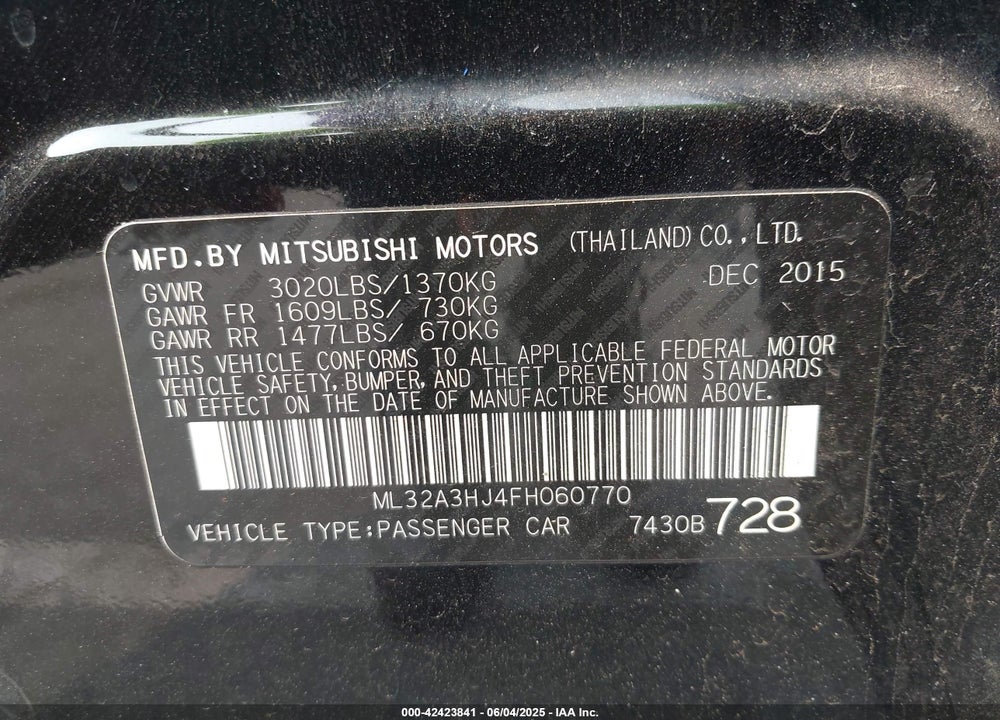 2015 MITSUBISHI MIRAGE DE VIN: ML32A3HJ4FH060770