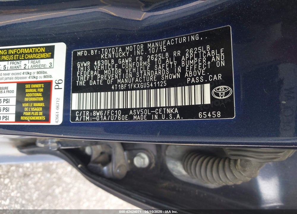 2016 TOYOTA CAMRY LE VIN: 4T1BF1FKXGU541125