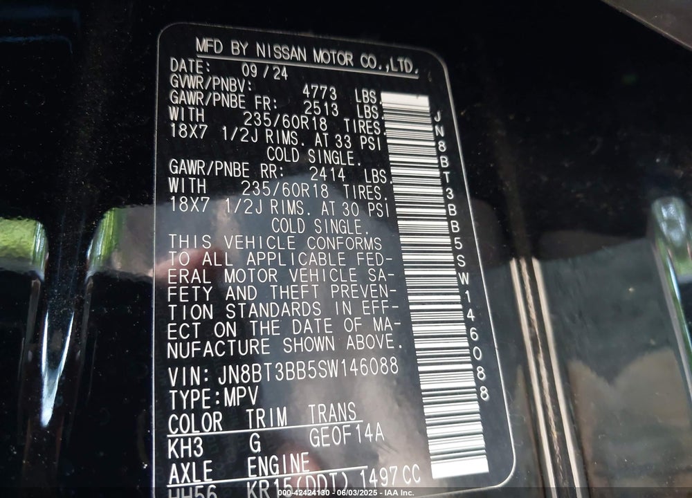 2025 NISSAN ROGUE VIN: JN8BT3BB5SW146088