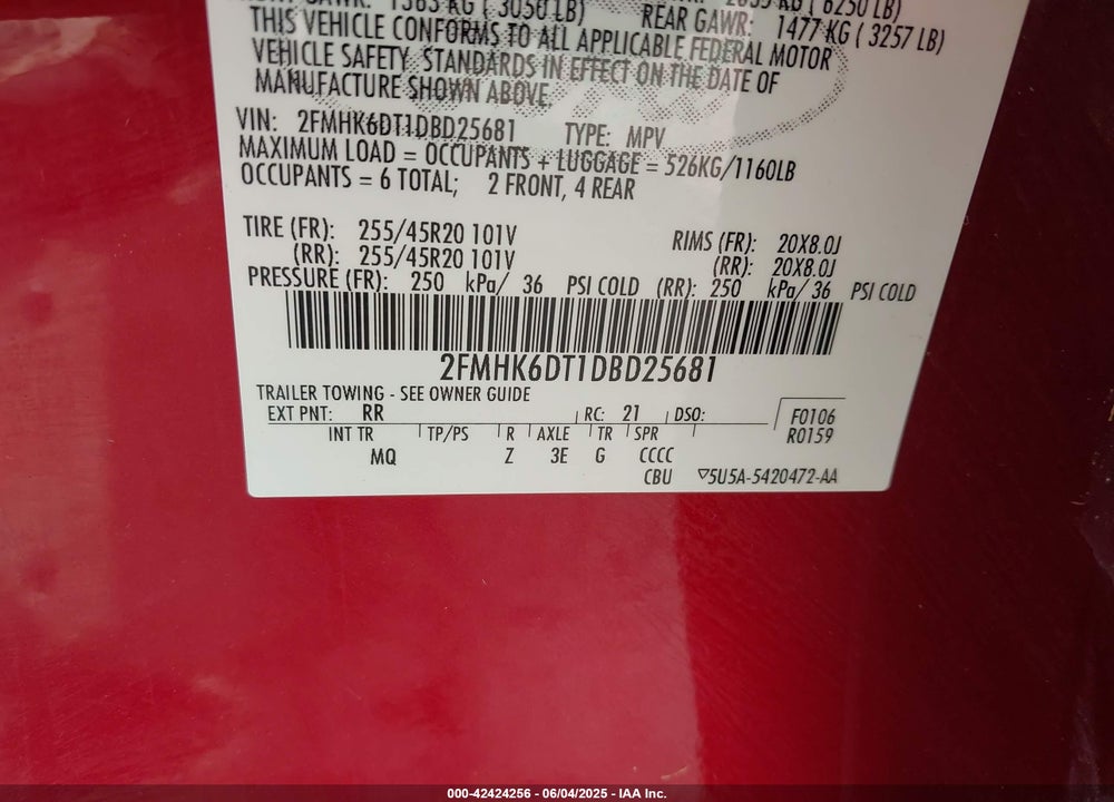 2013 FORD FLEX VIN: 2FMHK6DT1DBD25681
