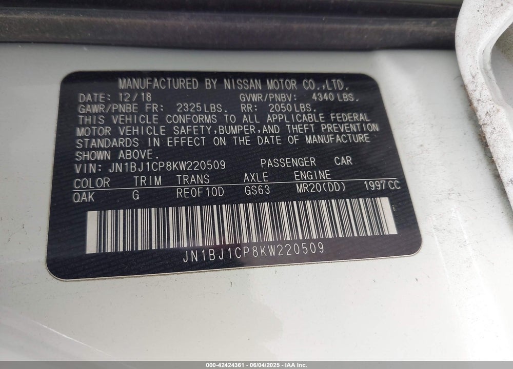 2019 NISSAN ROGUE SPORT VIN: JN1BJ1CP8KW220509