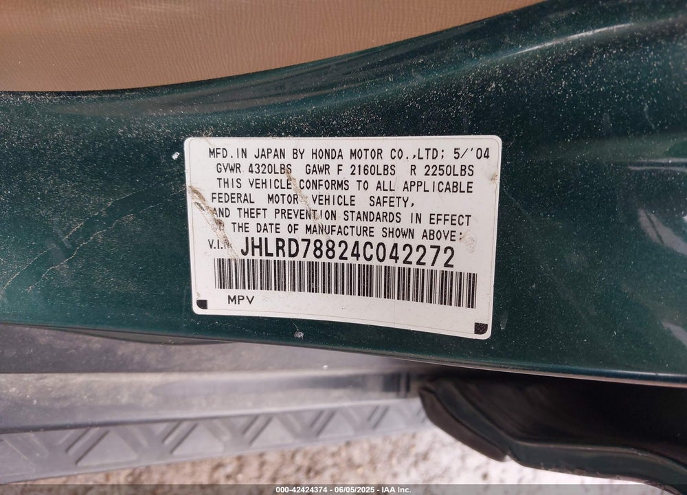 2004 HONDA CR-V EX VIN: JHLRD78824C042272