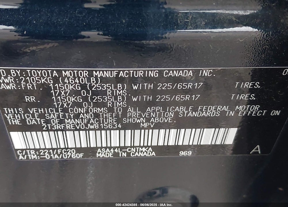 2018 TOYOTA RAV4 VIN: 2T3RFREV0JW815634