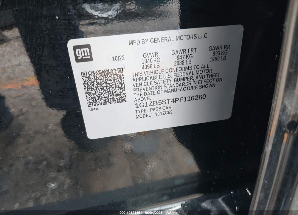 2023 CHEVROLET MALIBU VIN: 1G1ZB5ST4PF116260