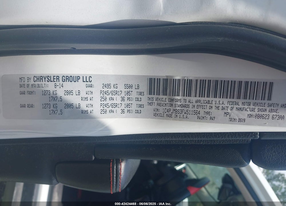 2015 JEEP CHEROKEE VIN: 1C4PJMBS3FW511564