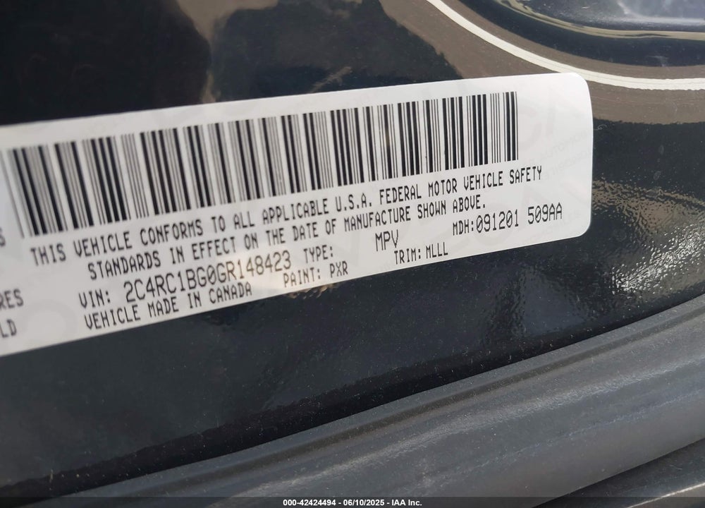 2016 CHRYSLER TOWN & COUNTRY TOURING VIN: 2C4RC1BG0GR148423