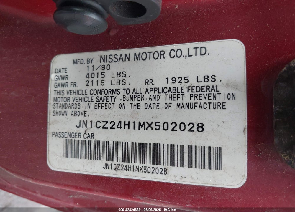 1991 NISSAN 300ZX VIN: JN1CZ24H1MX502028