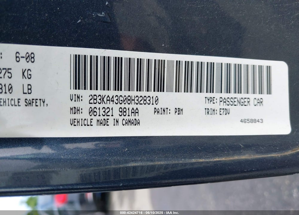 2008 DODGE CHARGER VIN: 2B3KA43G08H328310