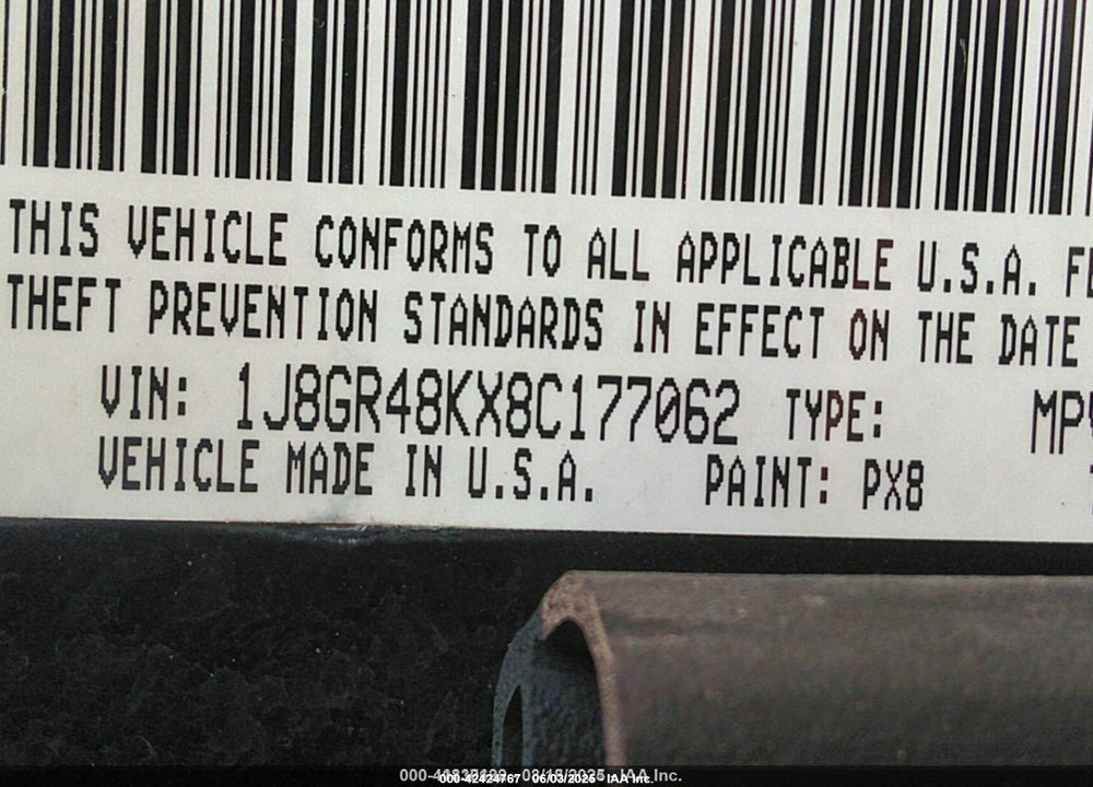 2008 JEEP GRAND CHEROKEE VIN: 1J8GR48KX8C177062