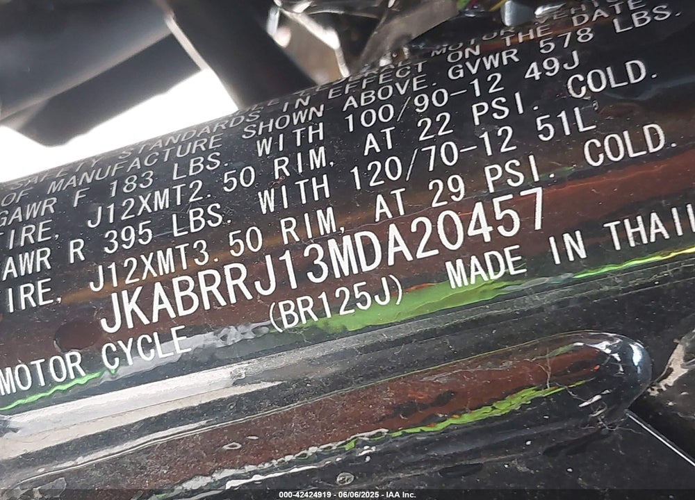2021 KAWASAKI BR125 J VIN: JKABRRJ13MDA20457