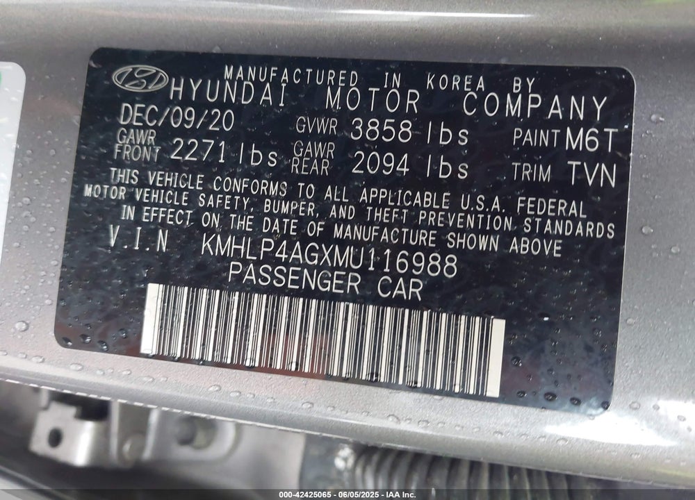 2021 HYUNDAI ELANTRA VIN: KMHLP4AGXMU116988