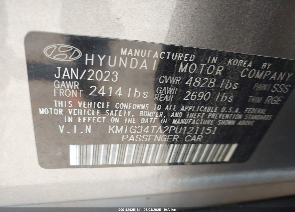 2023 GENESIS G70 VIN: KMTG34TA2PU121151