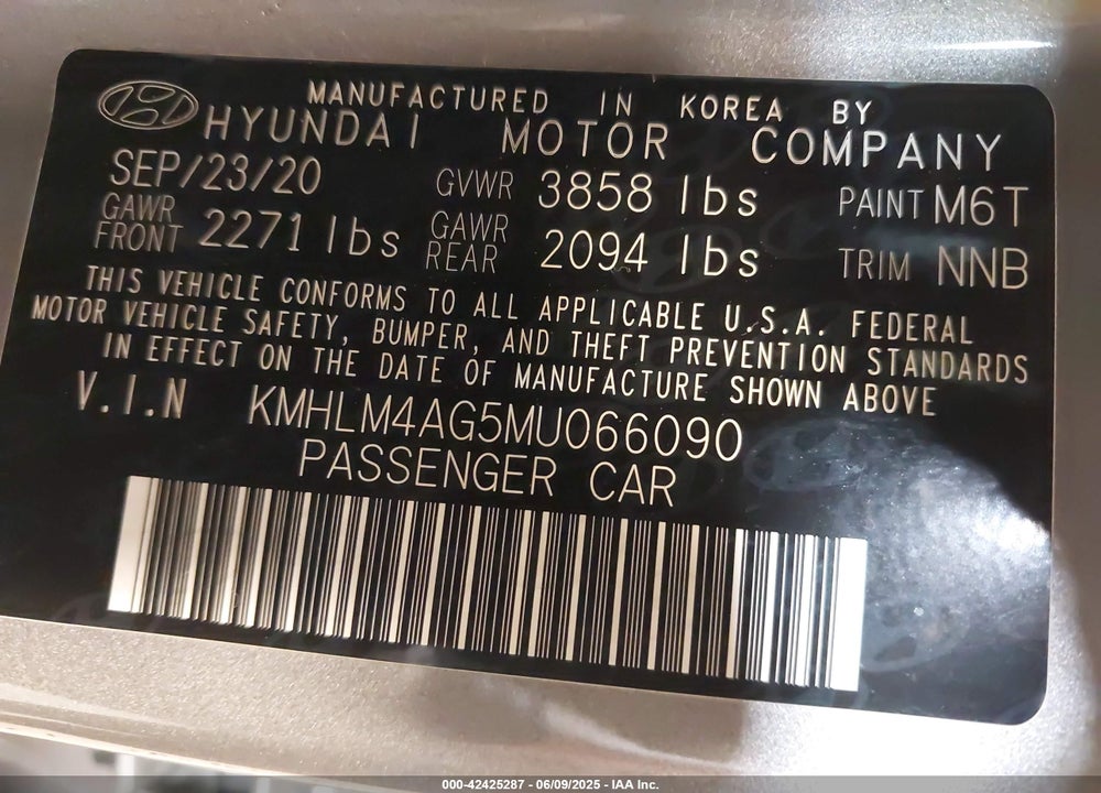 2021 HYUNDAI ELANTRA VIN: KMHLM4AG5MU066090