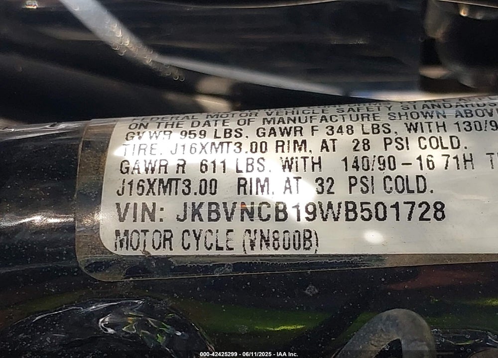 1998 KAWASAKI VN800 VIN: JKBVNCB19WB501728