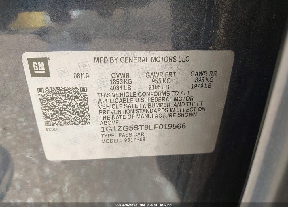 2020 CHEVROLET MALIBU VIN: 1G1ZG5ST9LF019566