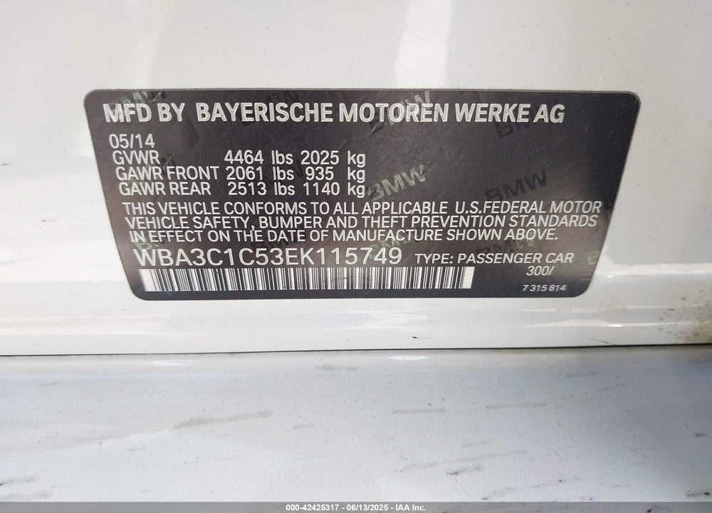 2014 BMW 328I VIN: WBA3C1C53EK115749