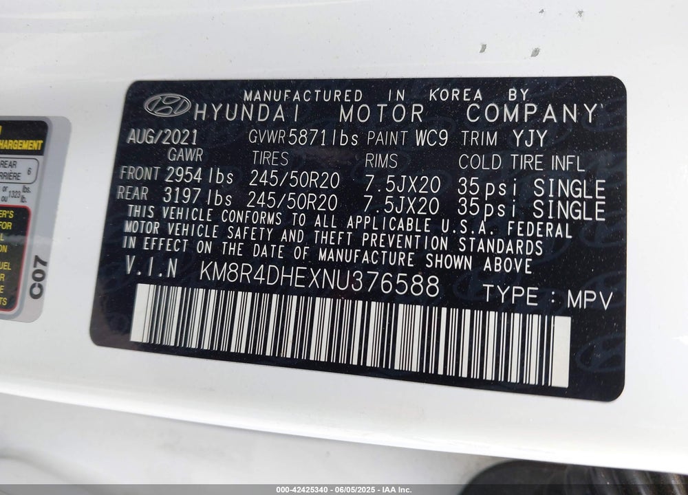 2022 HYUNDAI PALISADE VIN: KM8R4DHEXNU376588