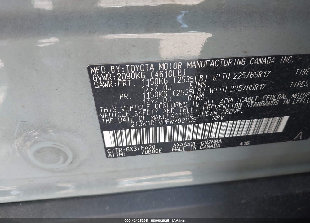 2023 TOYOTA RAV4 XLE VIN: 2T3W1RFV0PW292835