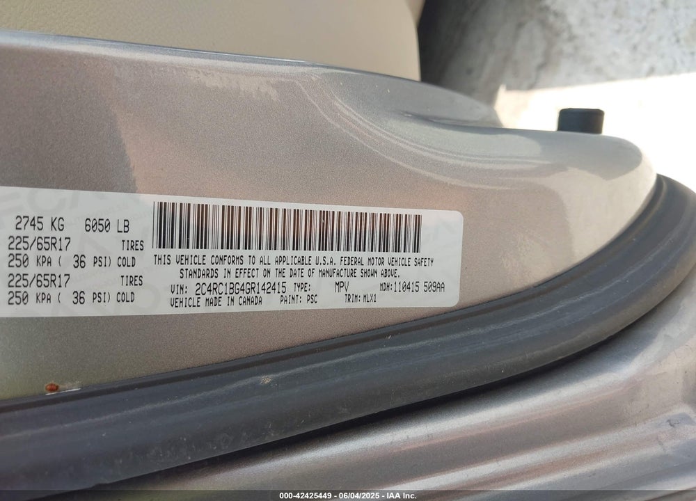 2016 CHRYSLER TOWN & COUNTRY TOURING VIN: 2C4RC1BG4GR142415