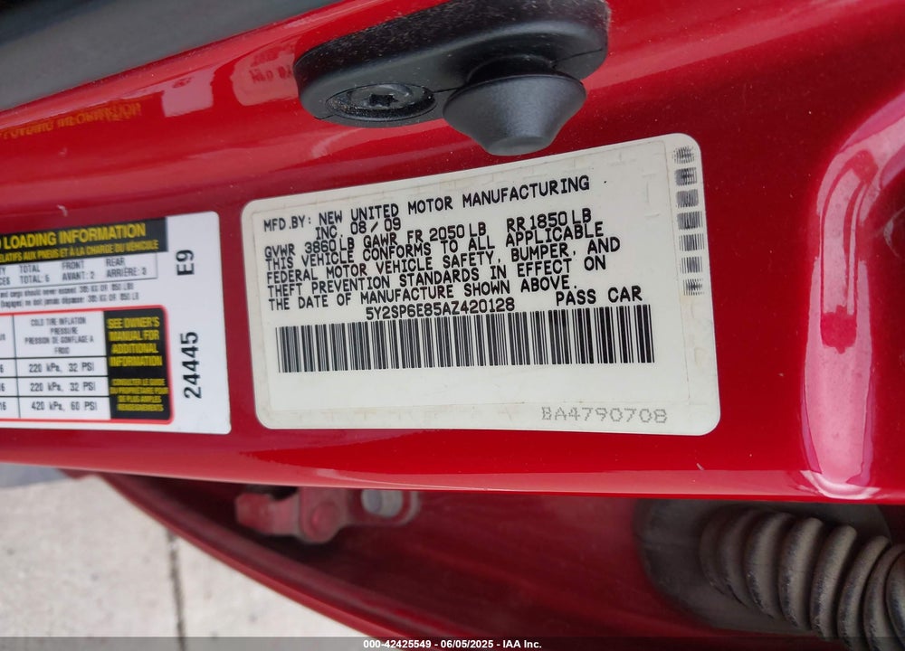 2010 PONTIAC VIBE VIN: 5Y2SP6E85AZ420128
