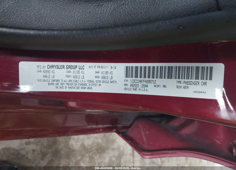 2015 CHRYSLER 200 VIN: 1C3CCCAB7FN595712
