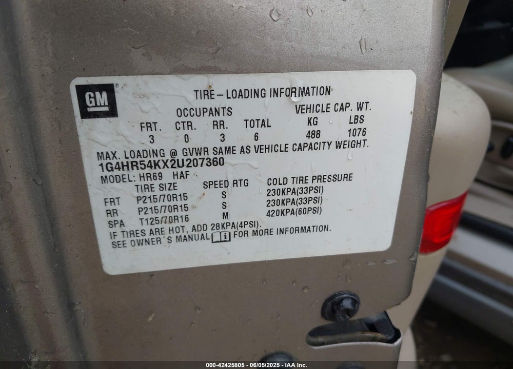 2002 BUICK LESABRE LIMITED VIN: 1G4HR54KX2U207360
