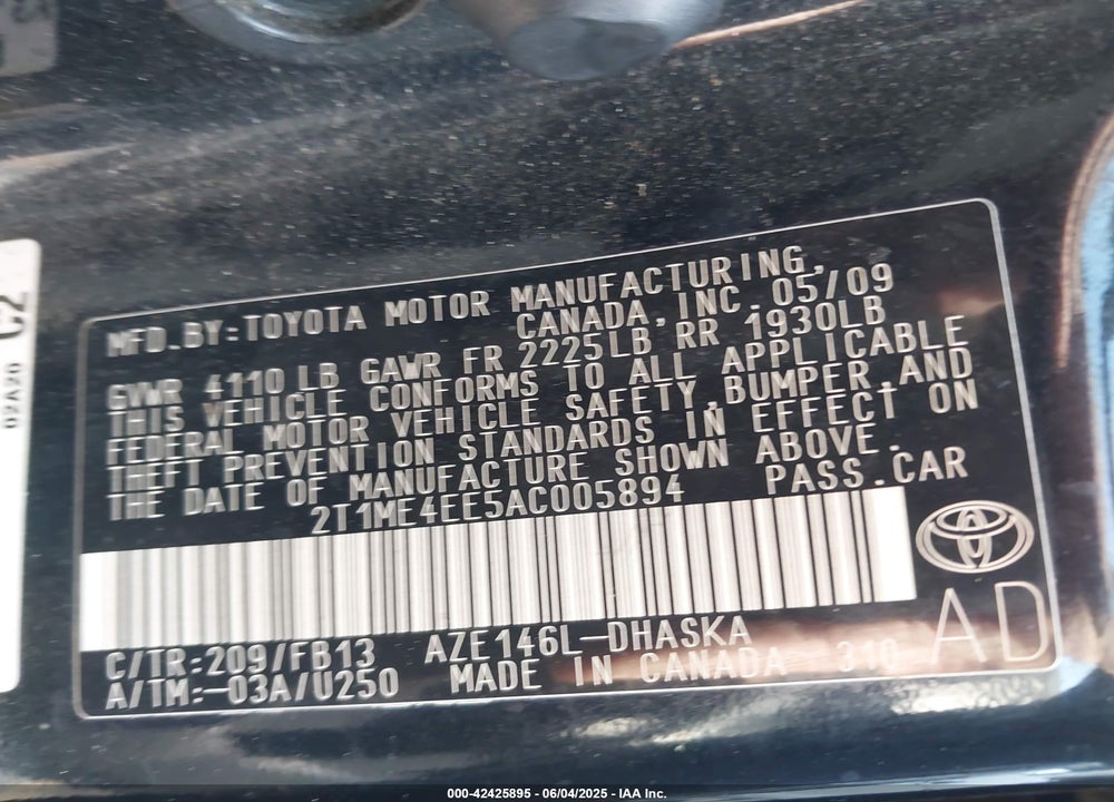 2010 TOYOTA MATRIX VIN: 2T1ME4EE5AC005894
