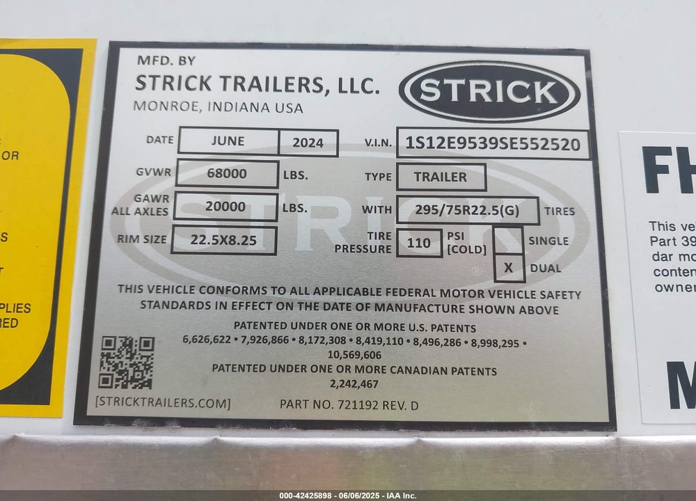 2025 STRICK TRAILERS --- VIN: 1S12E9539SE552520