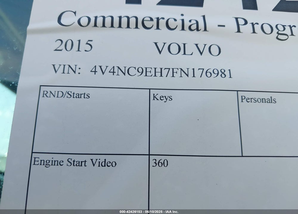 2015 VOLVO VN VNL VIN: 4V4NC9EH7FN176981