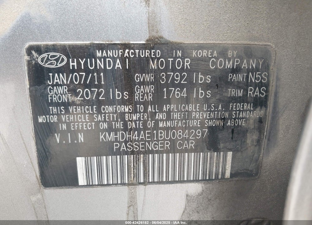2011 HYUNDAI ELANTRA GLS (ULSAN PLANT) VIN: KMHDH4AE1BU084297
