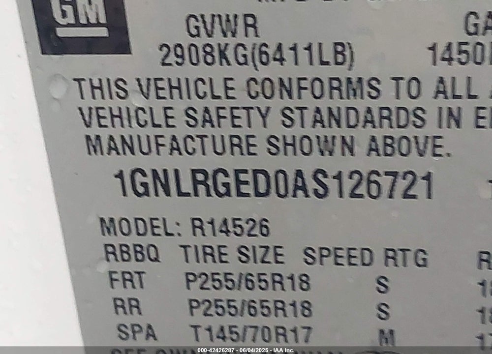 2010 CHEVROLET TRAVERSE LT VIN: 1GNLRGED0AS126721
