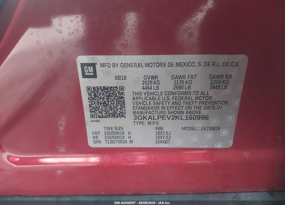 2019 GMC TERRAIN VIN: 3GKALPEV2KL160996