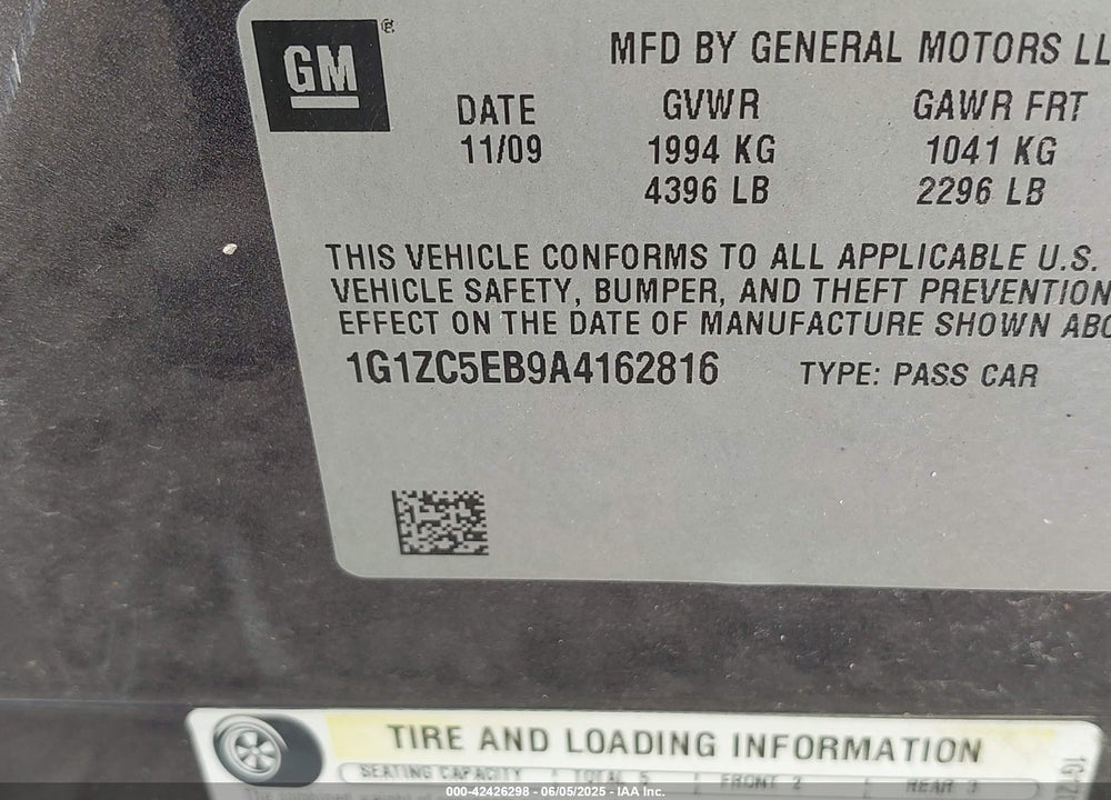 2010 CHEVROLET MALIBU LT VIN: 1G1ZC5EB9A4162816