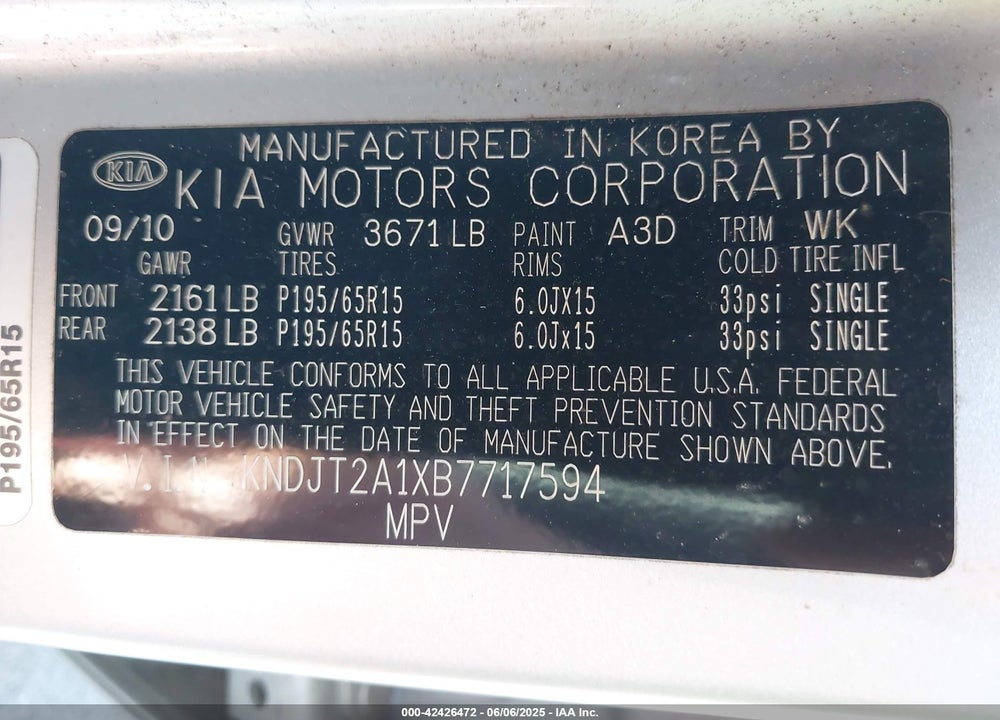 2011 KIA SOUL VIN: KNDJT2A1XB7717594
