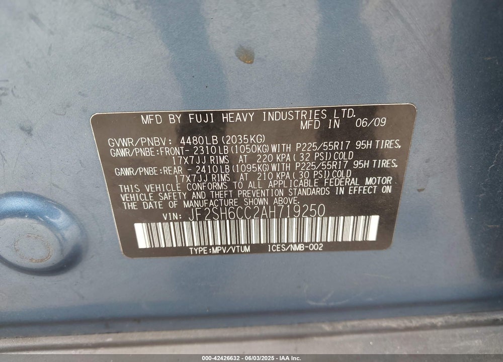 2010 SUBARU FORESTER 2.5X PREMIUM VIN: JF2SH6CC2AH719250