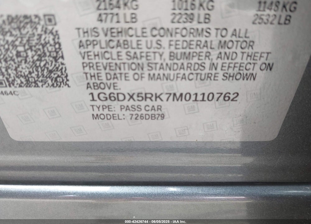 2021 CADILLAC CT5 LUXURY VIN: 1G6DX5RK7M0110762