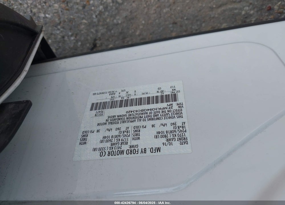2016 FORD EDGE SE VIN: 2FMPK3G94GBC63420