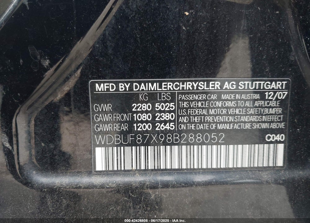 2008 MERCEDES-BENZ E 350 4MATIC VIN: WDBUF87X98B288052