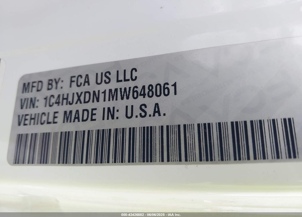 2021 JEEP WRANGLER UNLIMITED VIN: 1C4HJXDN1MW648061